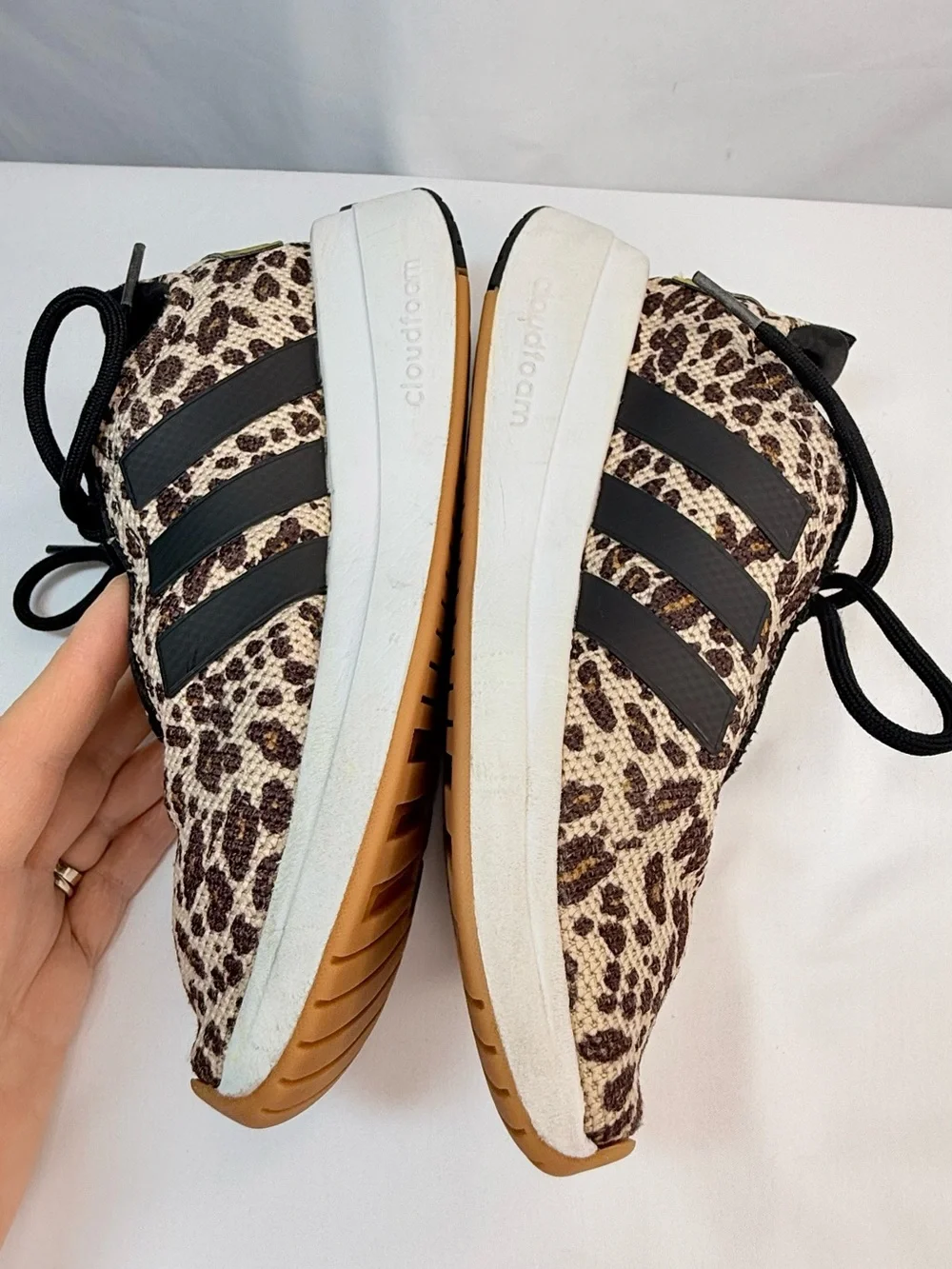 adidas Leopard Print Sneakers Kids Junior Size 2.5 Black, Brown & White G-VGUC